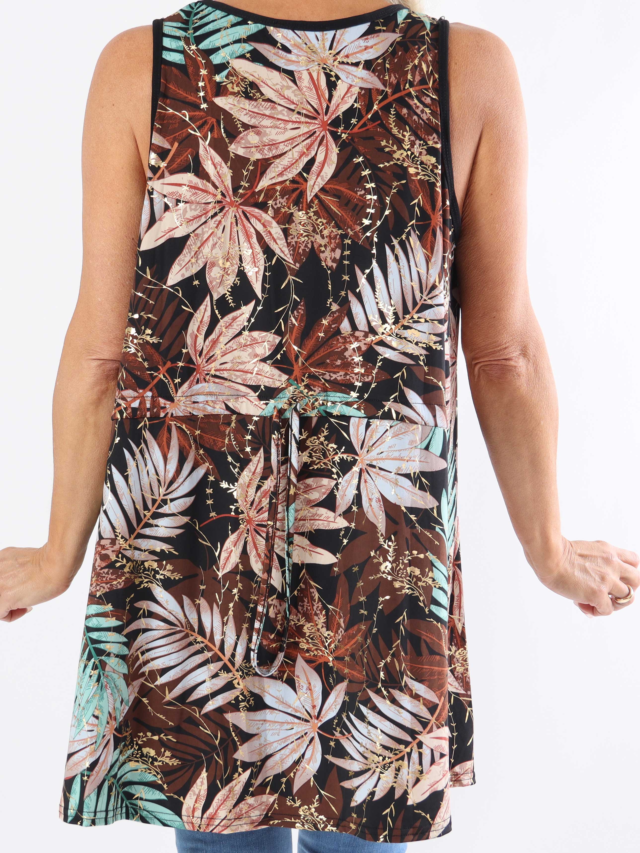 Palma Leaf - Lang mønstret plus size tunika i elastisk stof